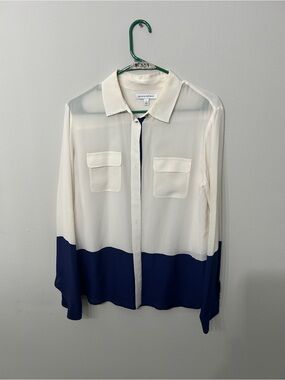 Women’s Banana Republic White Blue Colorblock Button Down Blouse Large